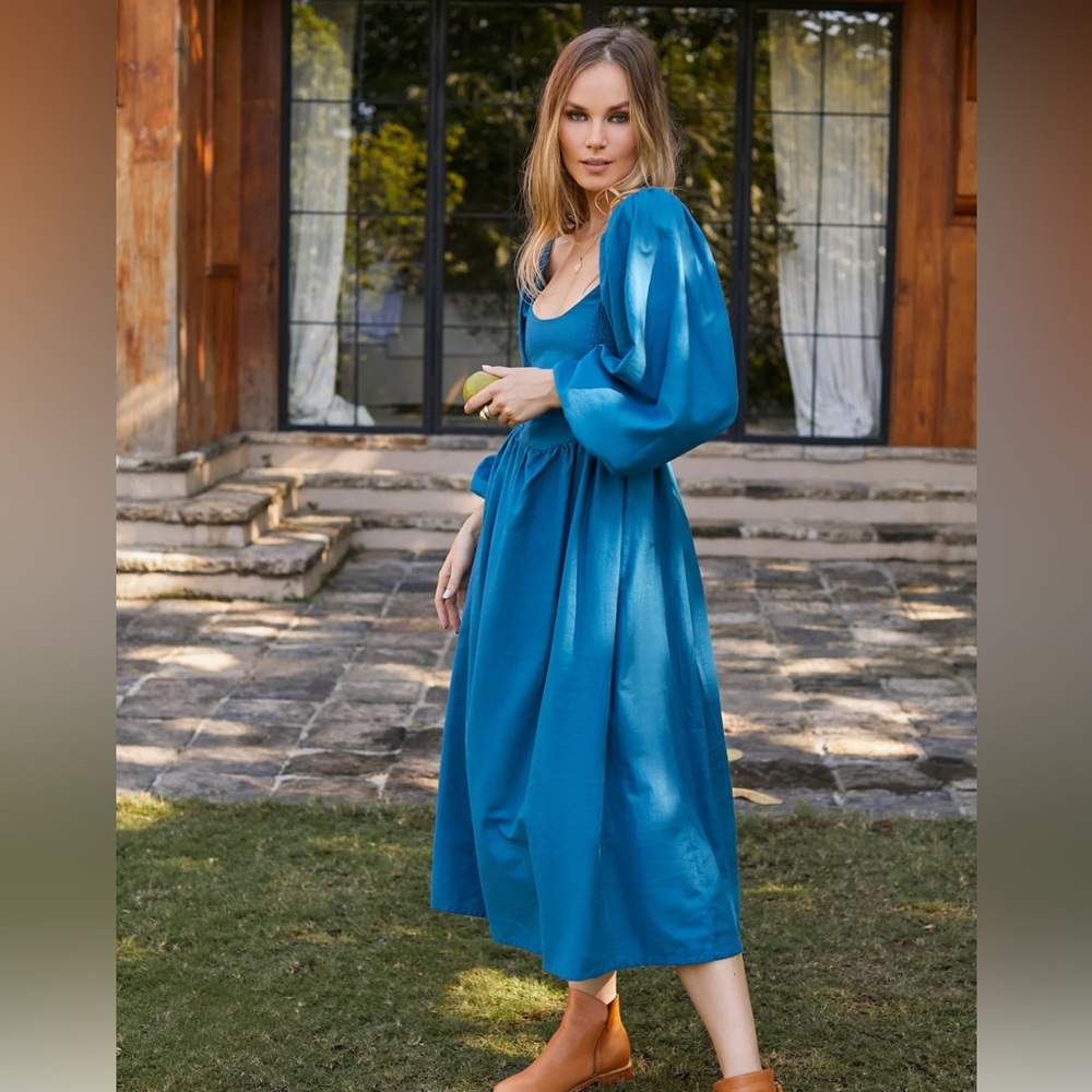 Brand New With Tags Bali Elf Alila Smocked Linen Midi Dress